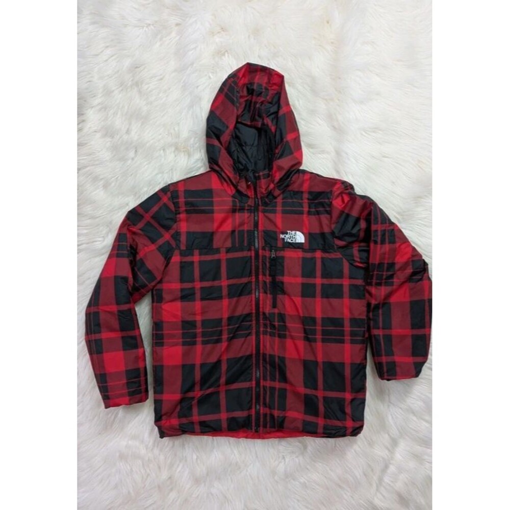 The North Face Kids Reversible Perrito Jacket Puffer Red Black Plaid Youth Large